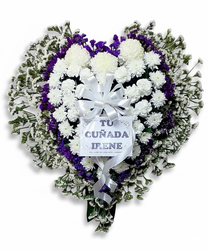 Corazón Blanco y Morado - Ideal para condolencias y homenajes religiosos