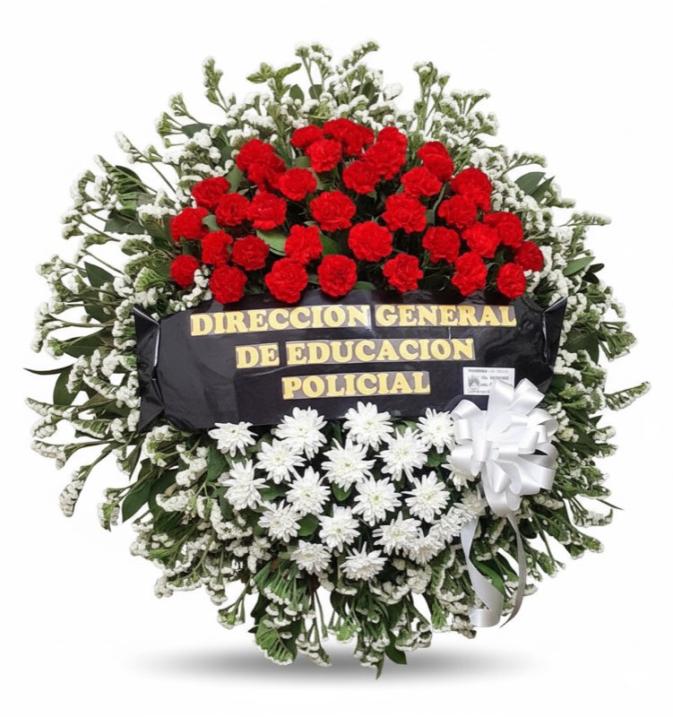 Corona Roja y Blanca con Moño - Ideal para condolencias y homenajes institucionales