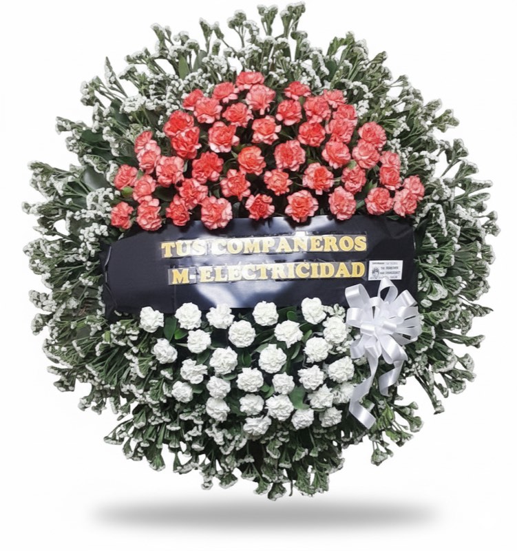 Corona Rosa y Blanca con Moño - Perfecta para velatorios y ceremonias religiosas
