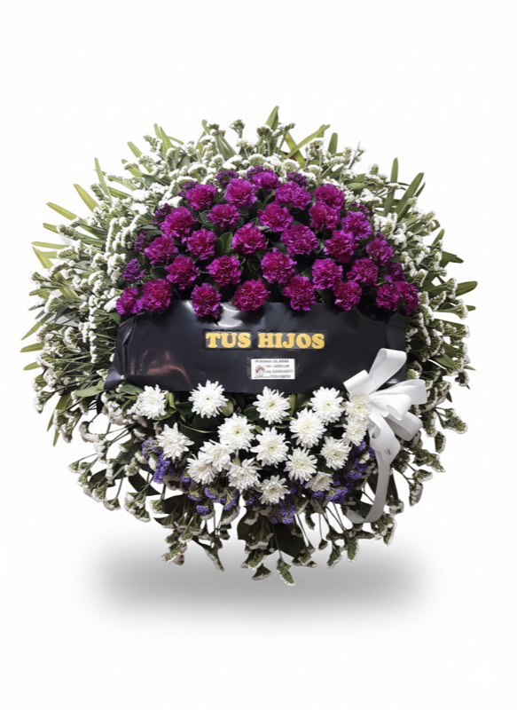 Corona Morada y Blanca con Moño - Recomendada para homenajes y despedidas